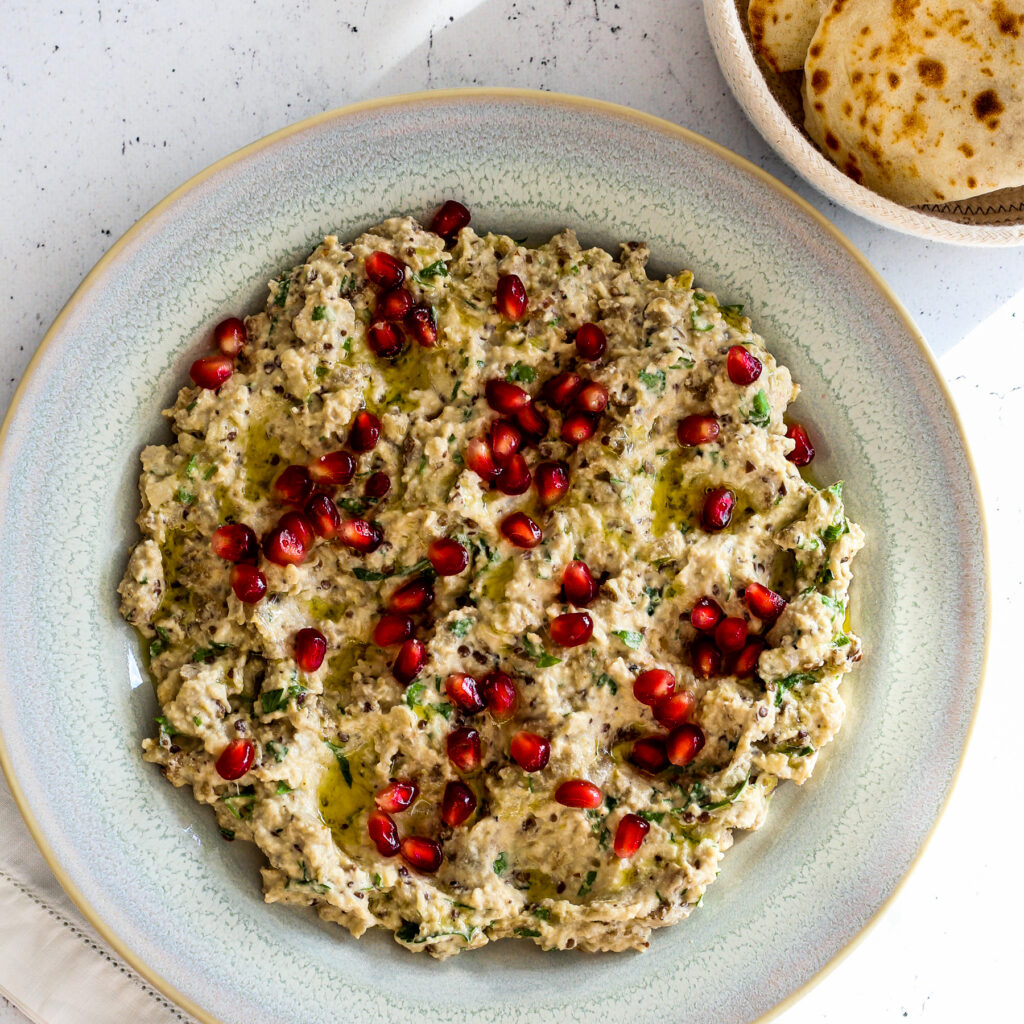 Smoky Aubergine Moutabel with Yogurt Flatbreads - Nordic Kitchen stories